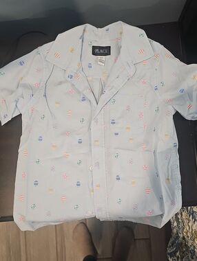 The Children's Place Pastel Egg-Print Light Blue Short-Sleeve Button-Down Shirt
